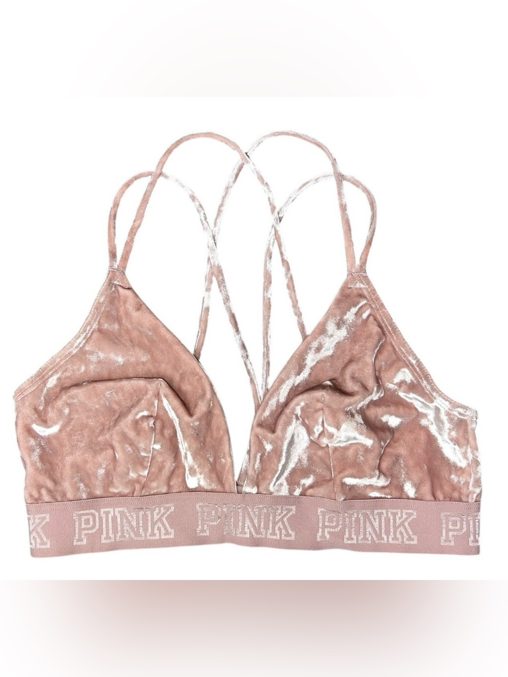 Victoria's Secret PINK Bralette Women's LARGE Pink Velvet Logo Triangle y2k
